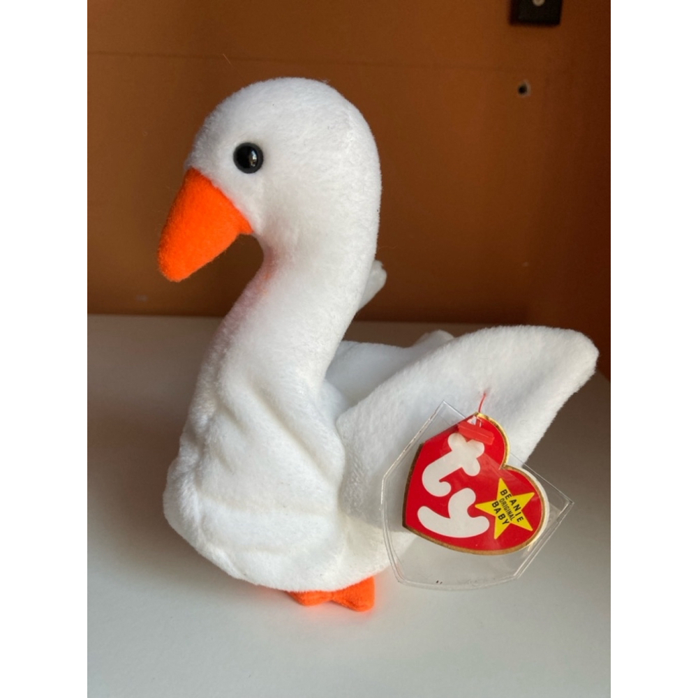 Ty Gracie Beanie Baby Swan Plush Toy White Orange